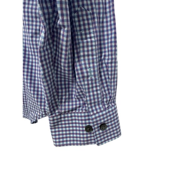 EXPRESS Men's Casual Button Down Shirt Large Fitted Blue Purple Plaid - Picture 7 of 7